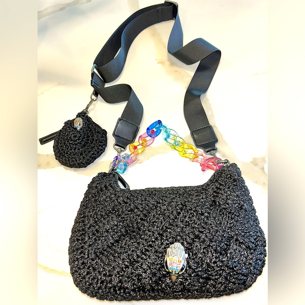KURT GEIGER!! BLACK CROCHET MULTI CROSSBODY!! BRAND NEW WITH TAGS!